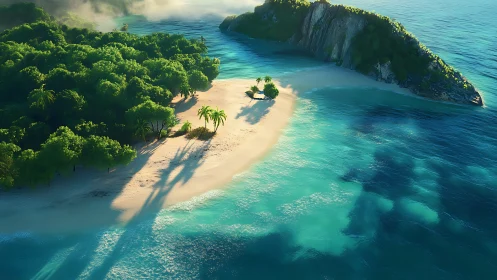 Tropical Island Beach Cove with Limestone Cliffs.