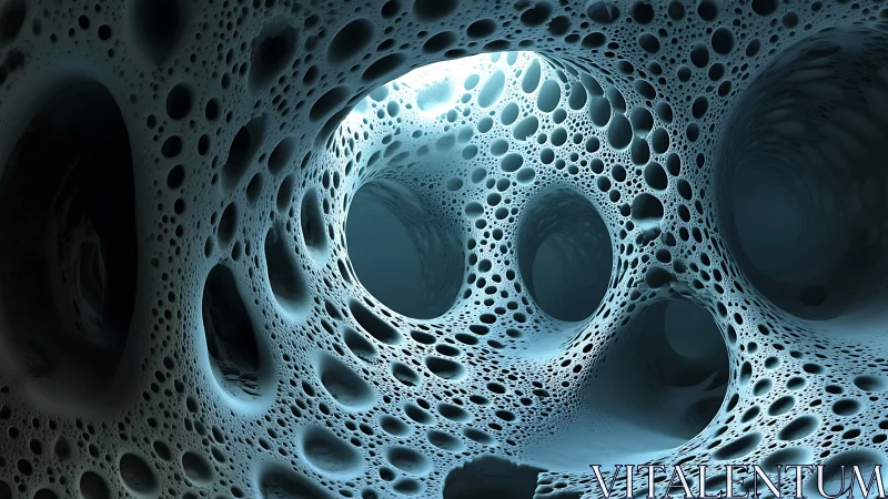 Fractal tunnel interior with porous organic lattice forms.