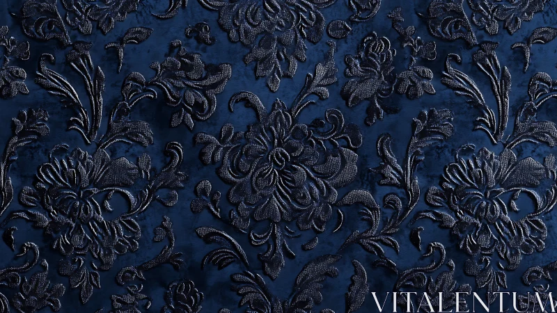 Midnight blue damask wallpaper with raised floral relief
