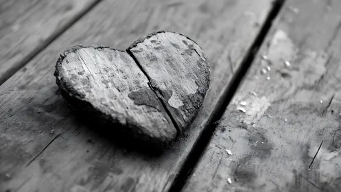 Weathered Heart Split Across Rustic Timber.