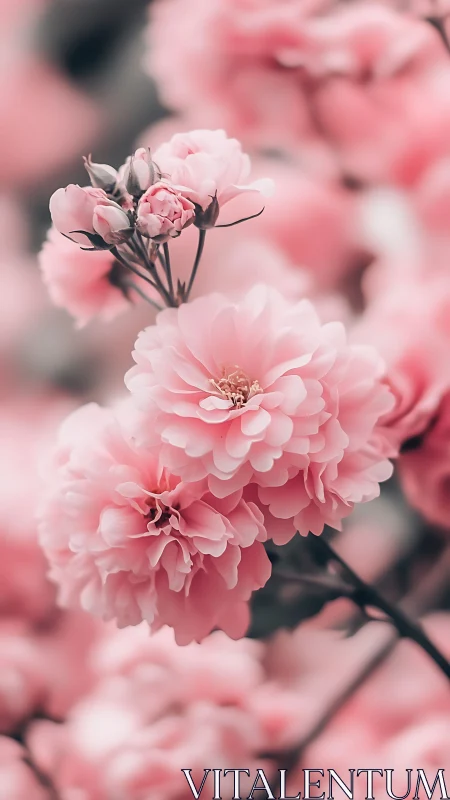 Pink carnation flowers in various bloom stages with shallow depth
