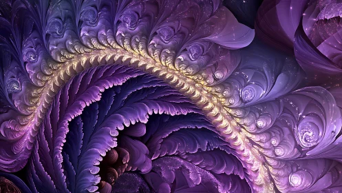 Dreamy violet fractal waves curling into cosmic wonder.