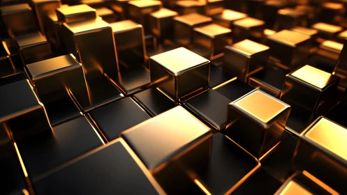 Golden cubic structures reflect warm light across dark grid