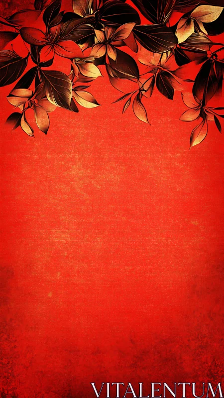 Golden foliage crowns a textured crimson background
