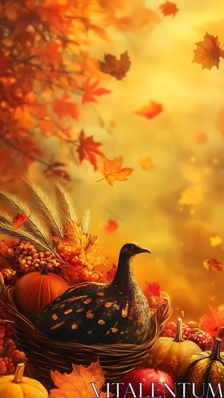 Harvest quail rides a golden storm of swirling autumn light