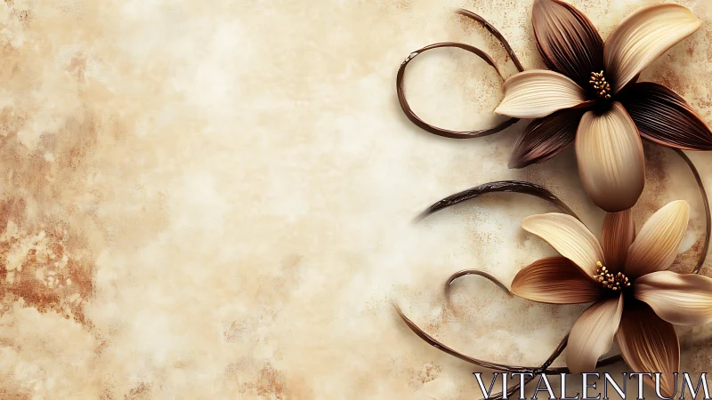 Vanilla Pod Florals with Curled Tendrils on Aged Parchment Surface