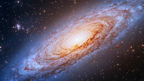 Spiral galaxy core glows within dense star field panorama.