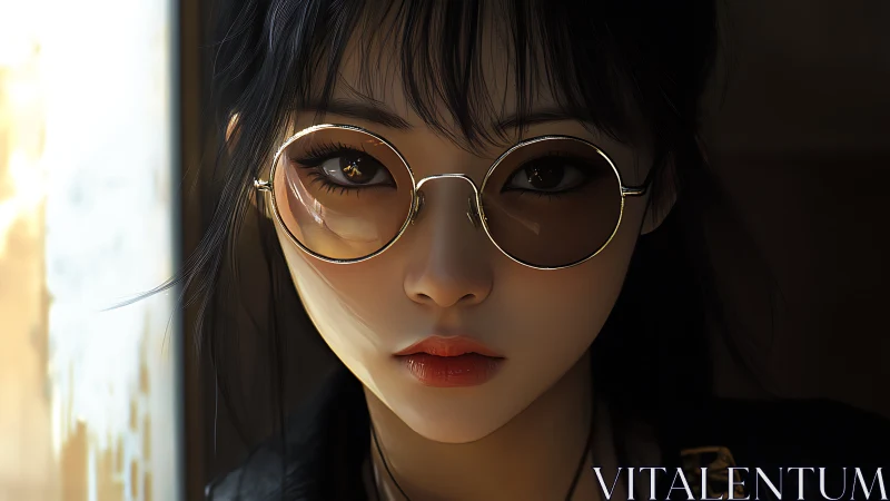 Soft light lingers on a girl in round gold sunglasses