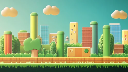 Playful platform city where candy pipes sprout from pixels.