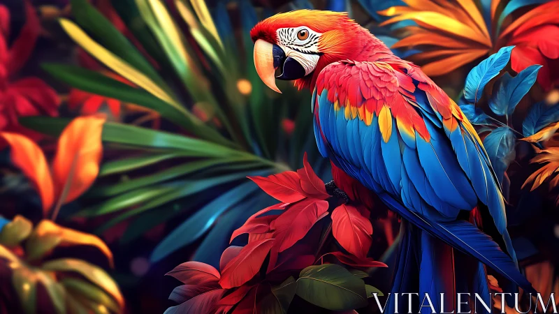 Vibrant Scarlet Macaw in Lush Tropical Jungle, Digital Art Style.
