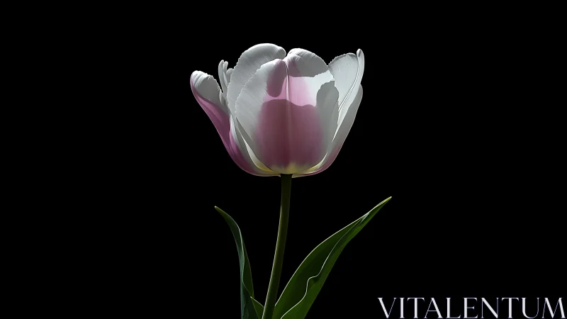 Blush-Striped Tulip Glows Against Midnight Void