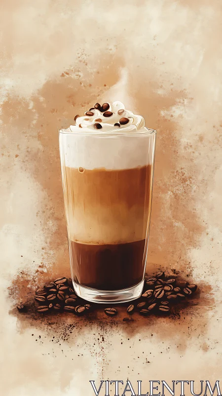 Velvet latte tower crowned with playful whipped cream clouds.