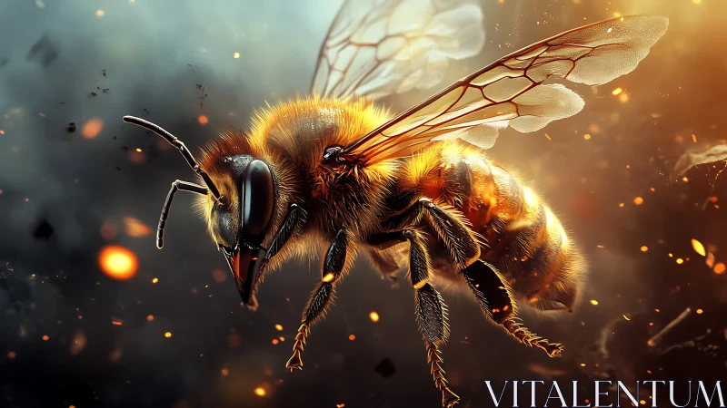 Highly detailed digital rendering depicts honeybee in flight