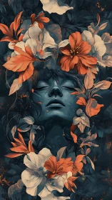 Digital painting portrait entwined with surreal botanical bloom.
