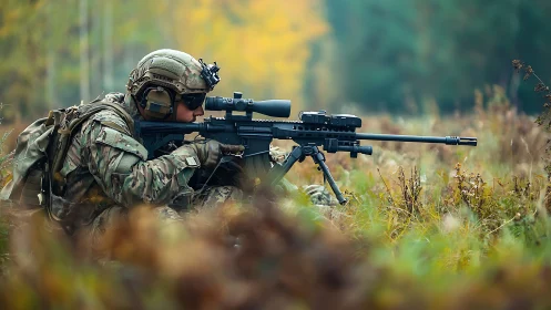 Tactical Marksman in the Field: Focus and Precision.