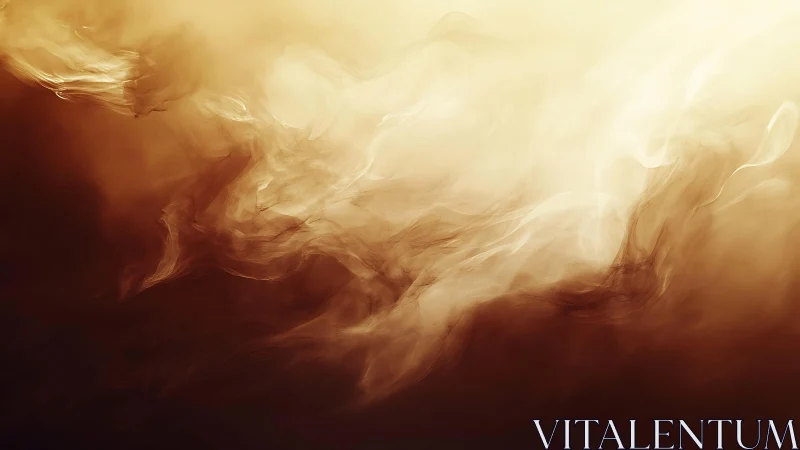 Abstract swirling golden smoke on dark background, ethereal style.