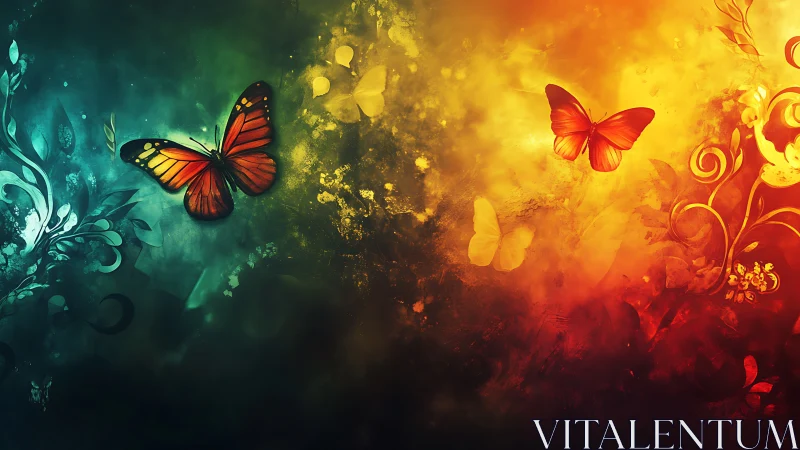 Chromatic butterfly vector field across teal‑to‑amber gradient.