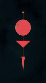 Geometric red orb and tapered vector on matte black field