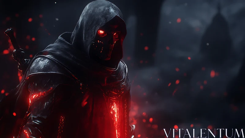 Hooded skeletal warrior with molten crimson core energy.