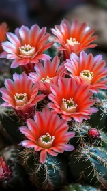 Vibrant Cactus Blooms in Radiant Coral Red.