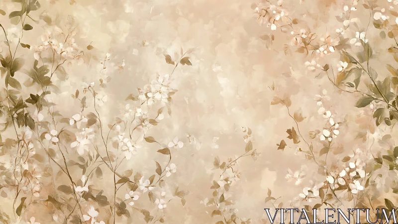 Soft botanical blossoms on ethereal neutral ground.
