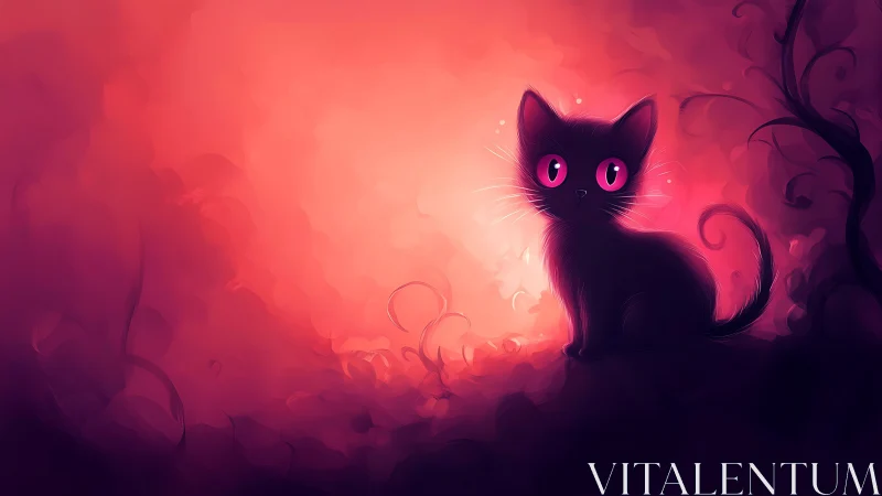 Black Cat Silhouette Against Gradient Luminescence