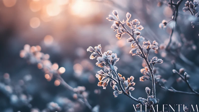 Frosted botanicals at golden hour: depth-focused macro study.