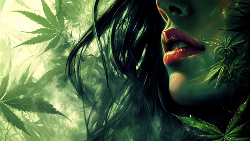 Lush green muse merges softly with glowing forest leaves