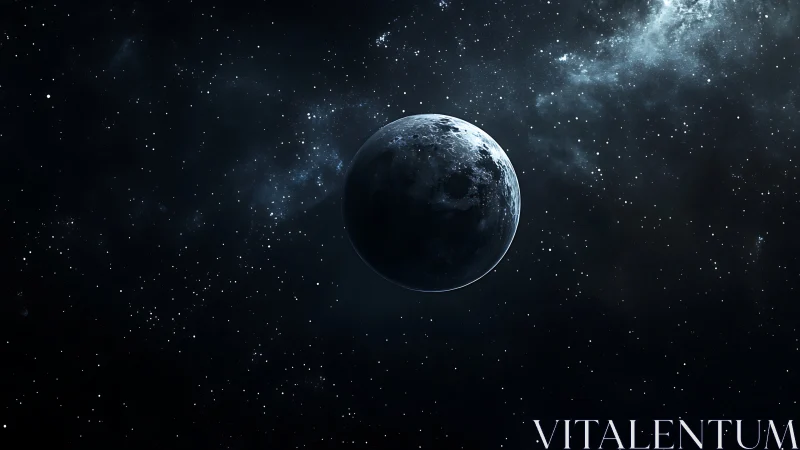 Lunar body in star-dense deep space environment.