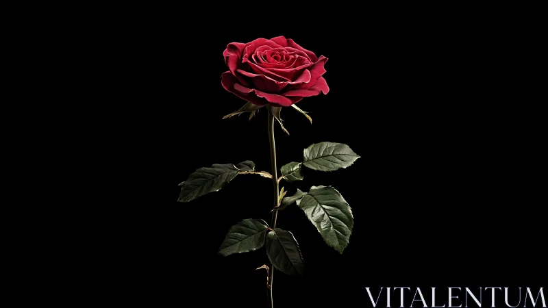 Crimson Rose Blooming Against Darkness.