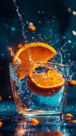 Refreshing Splash: Orange Slices Dance in Crystal Water.