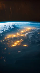 Earth night horizon reveals glowing city grid under stars