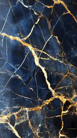 Golden fracture veins traverse deep midnight blue marble plane