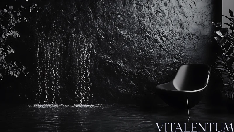 Modern Chair in a Serene Waterfall Room.