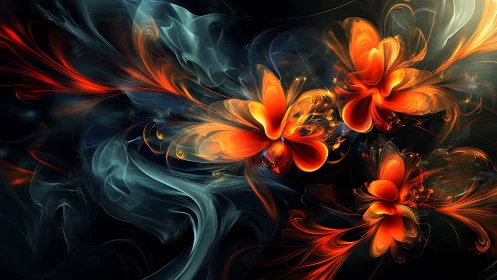 Flaming nebula blossoms twist into liquid light arabesques