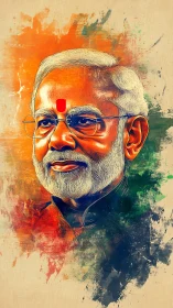 Color-rich digital portrait against tricolor abstract field.