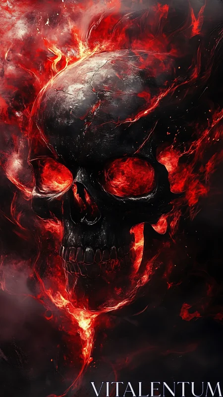 Flaming skull rendered in red and black digital artwork