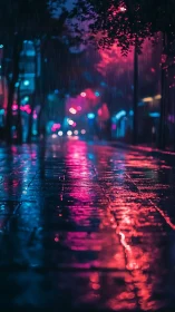 Neon rainspell over midnight pavement in chrome dreamscape.