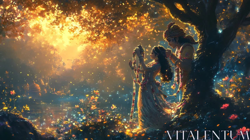 Enchanted Garden Meeting: Two Souls Connected by Golden Light
