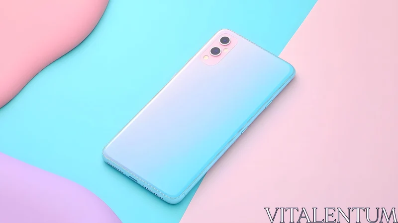 Sleek pastel smartphone on abstract pink and blue background.