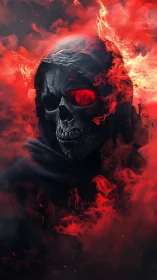 Ember eyed reaper leans from the blaze with patient menace