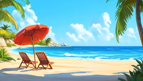 Tropical Getaway Beneath a Crimson Umbrella.