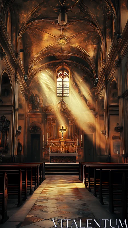 Sunlit nave where gilded arches cradle a quiet altar.