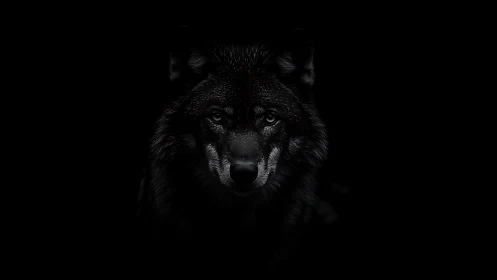Midnight wolf gaze emerging from a shrouded velvet darkness.