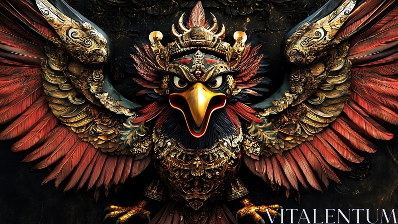 Majestic Garuda in Ornate Armor, Fantasy Digital Art Style.