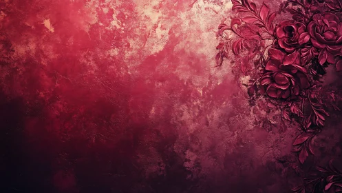 Ornamental Roses on Textured Crimson Background.
