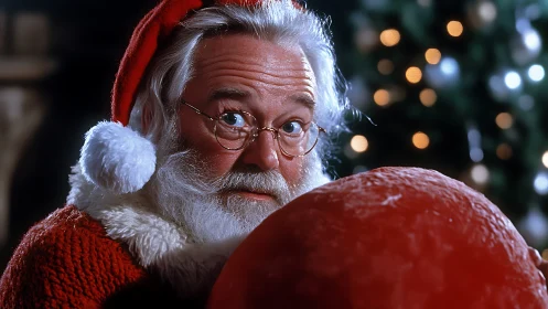 Close-up portrait of Santa figure with shallow depth of field