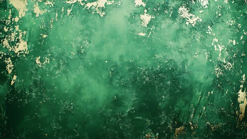 Textured green painted surface shows irregular distressed wear