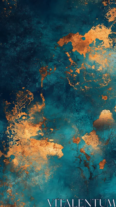 Copper patina abstraction with teal mineral wash texture