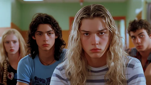 Intense teen classmates share a quiet, unspoken moment together